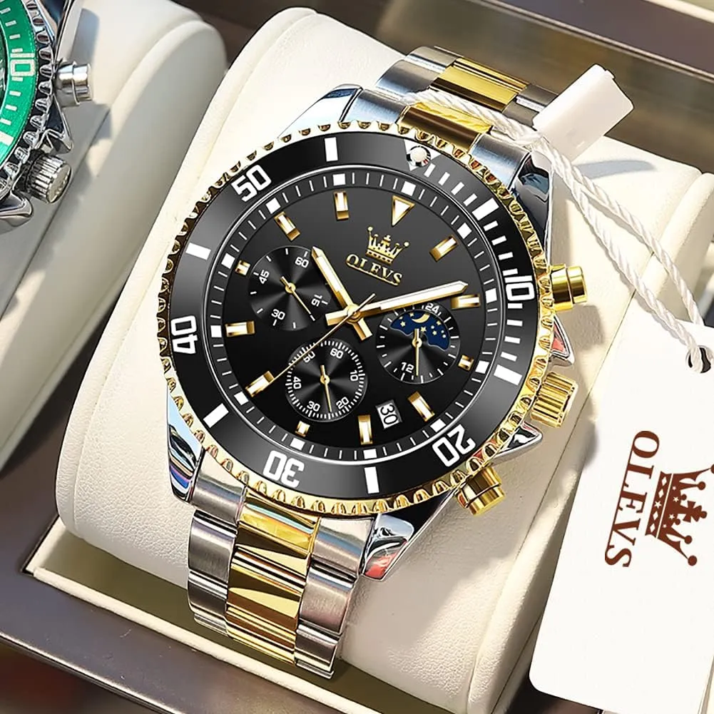 OLEVS Mens Watches Big Face Stainless Steel Waterproof Date Analog Quartz Watches Fashion BusinessWrist Watches for Men