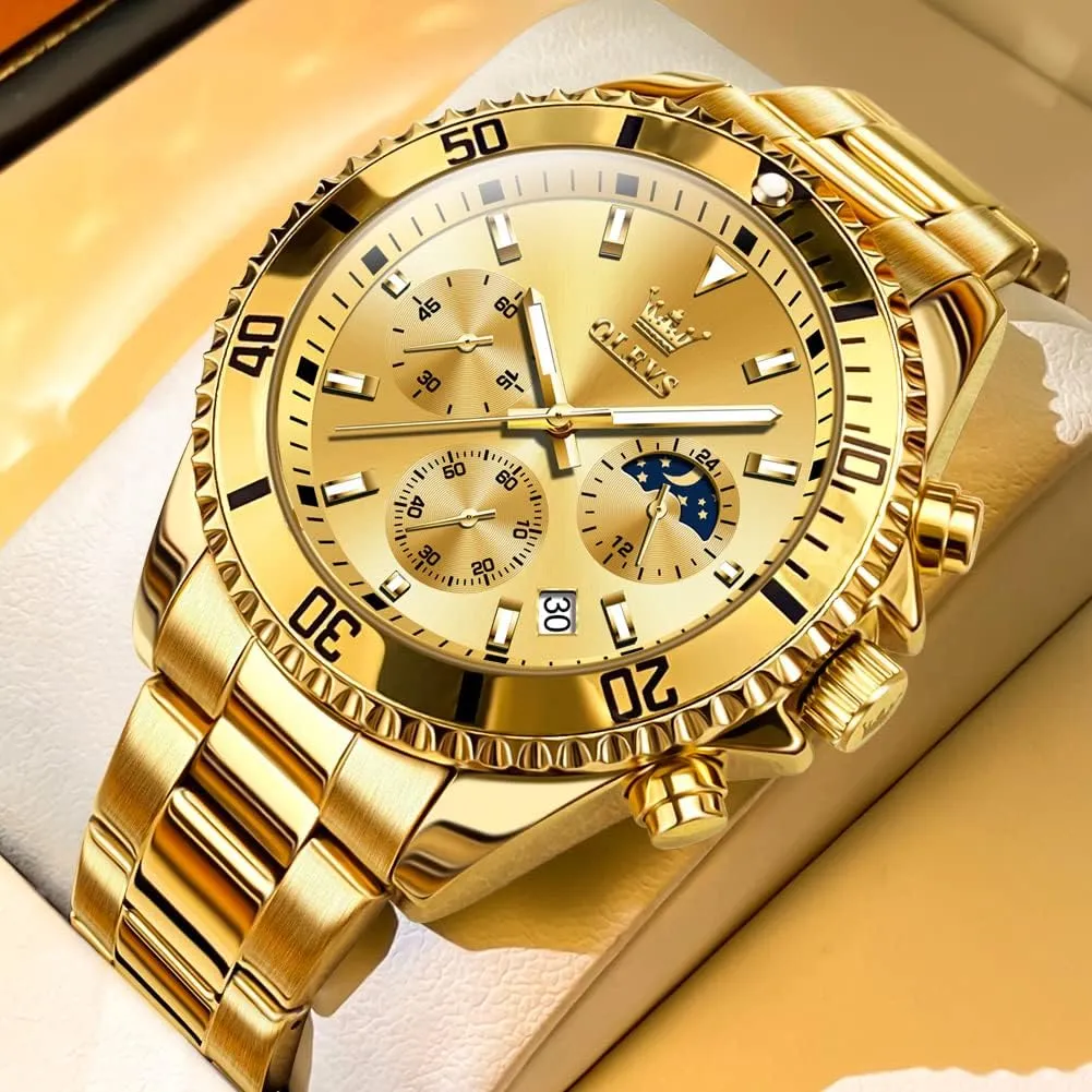 OLEVS Mens Watches Big Face Stainless Steel Waterproof Date Analog Quartz Watches Fashion BusinessWrist Watches for Men
