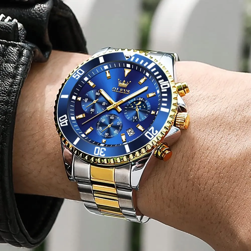 OLEVS Mens Watches Big Face Stainless Steel Waterproof Date Analog Quartz Watches Fashion BusinessWrist Watches for Men