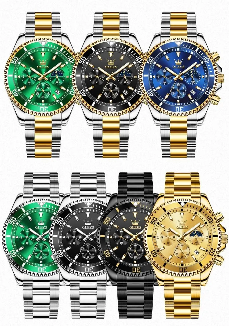 OLEVS Mens Watches Big Face Stainless Steel Waterproof Date Analog Quartz Watches Fashion BusinessWrist Watches for Men