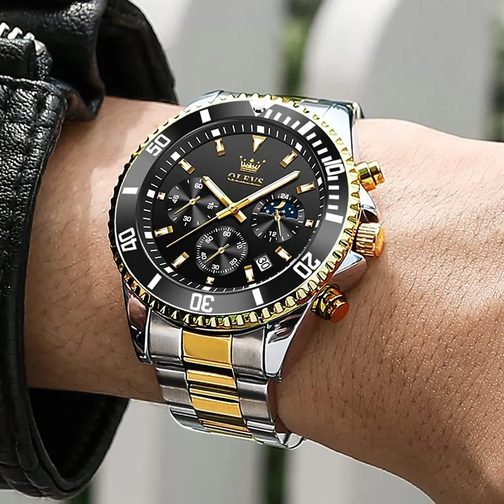 OLEVS Mens Watches Big Face Stainless Steel Waterproof Date Analog Quartz Watches Fashion BusinessWrist Watches for Men
