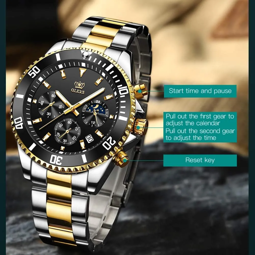OLEVS Mens Watches Big Face Stainless Steel Waterproof Date Analog Quartz Watches Fashion BusinessWrist Watches for Men