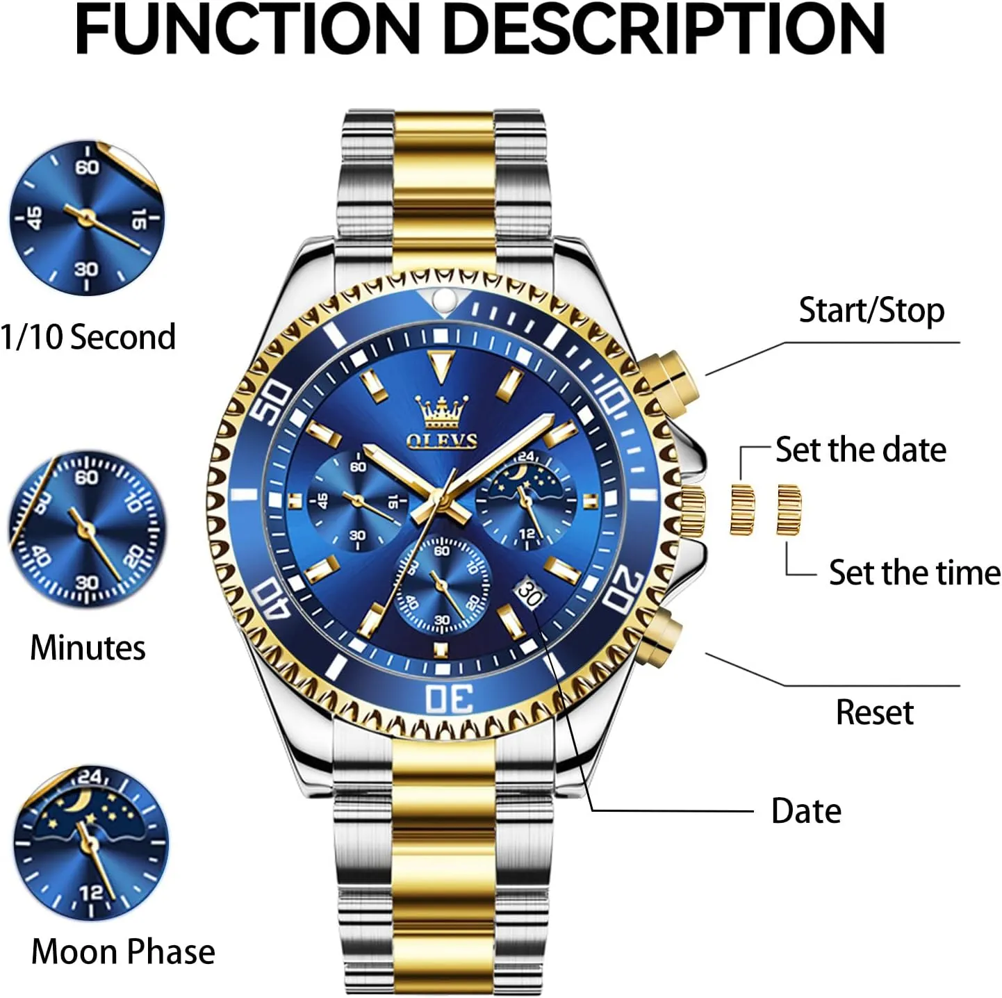 OLEVS Mens Watches Big Face Stainless Steel Waterproof Date Analog Quartz Watches Fashion BusinessWrist Watches for Men
