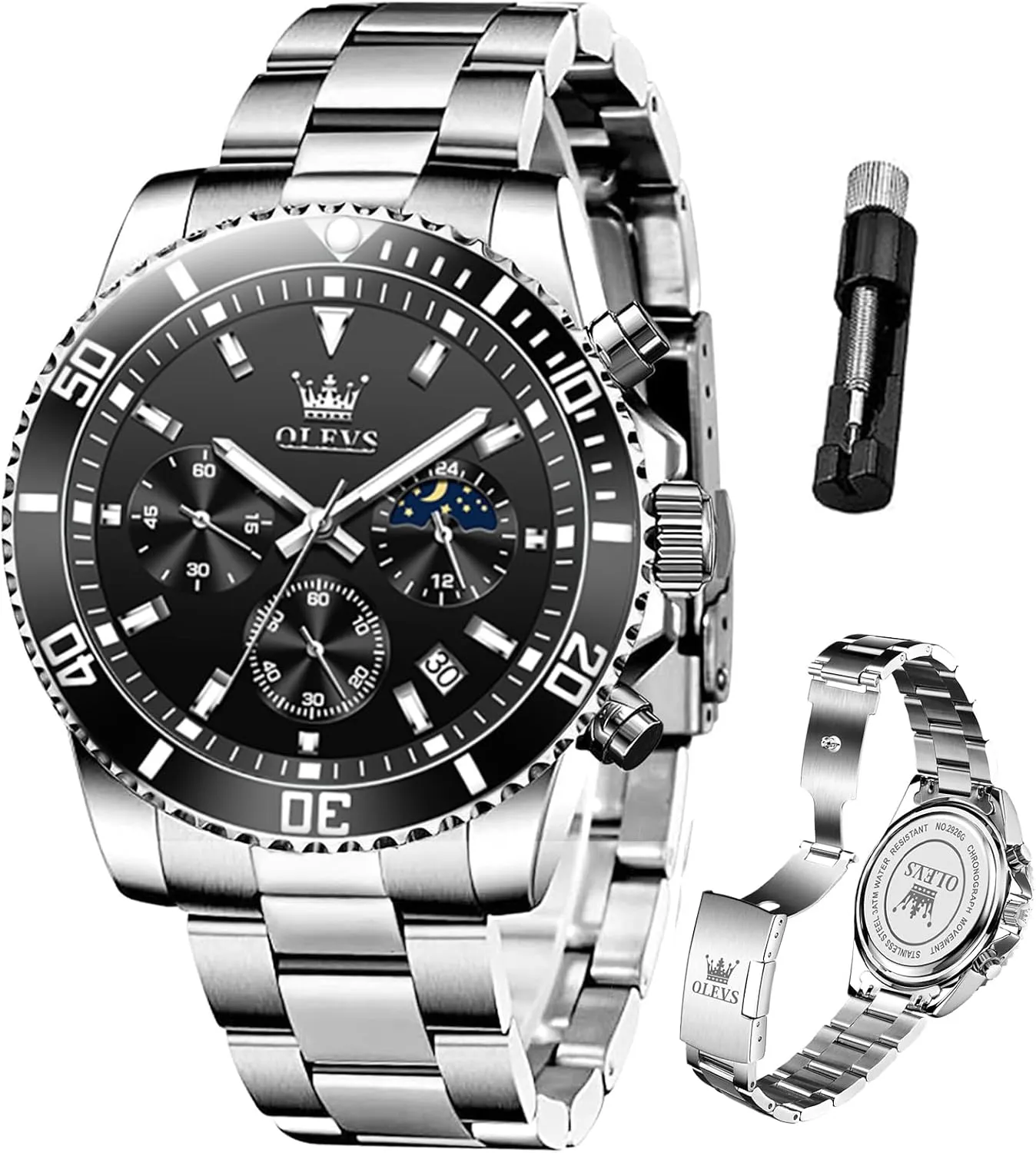 OLEVS Mens Watches Big Face Stainless Steel Waterproof Date Analog Quartz Watches Fashion BusinessWrist Watches for Men