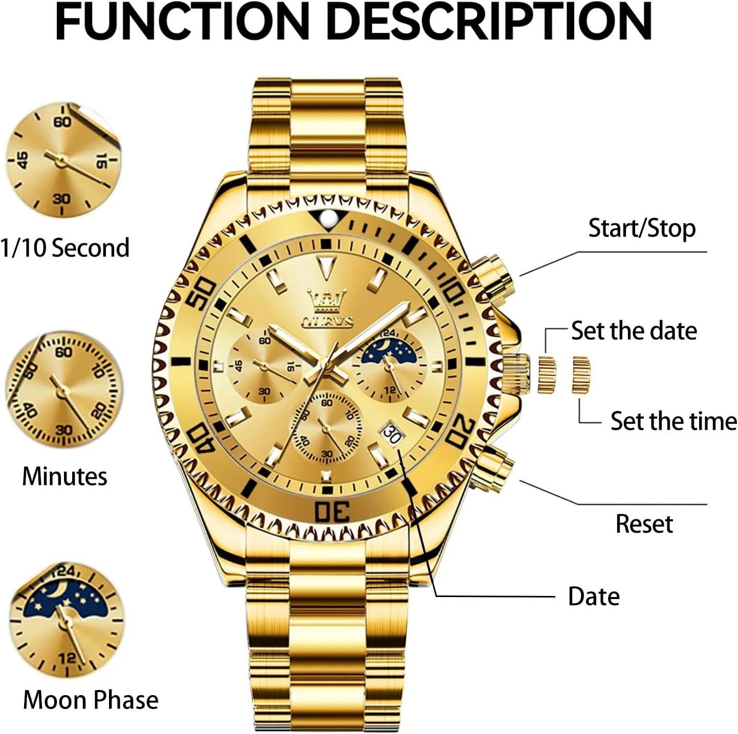 OLEVS Mens Watches Big Face Stainless Steel Waterproof Date Analog Quartz Watches Fashion BusinessWrist Watches for Men