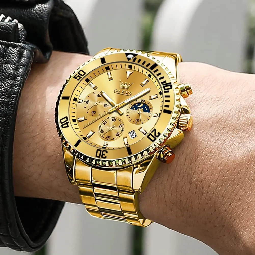 OLEVS Mens Watches Big Face Stainless Steel Waterproof Date Analog Quartz Watches Fashion BusinessWrist Watches for Men