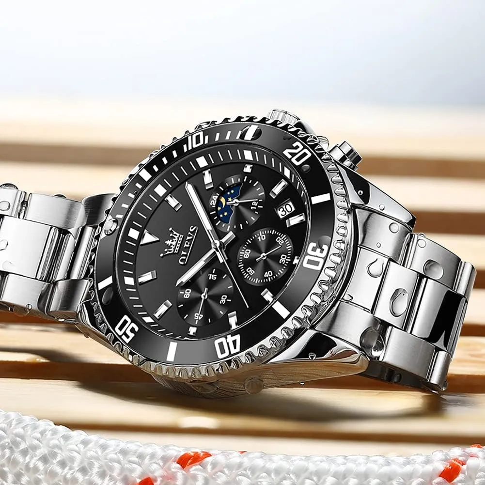 OLEVS Mens Watches Big Face Stainless Steel Waterproof Date Analog Quartz Watches Fashion BusinessWrist Watches for Men