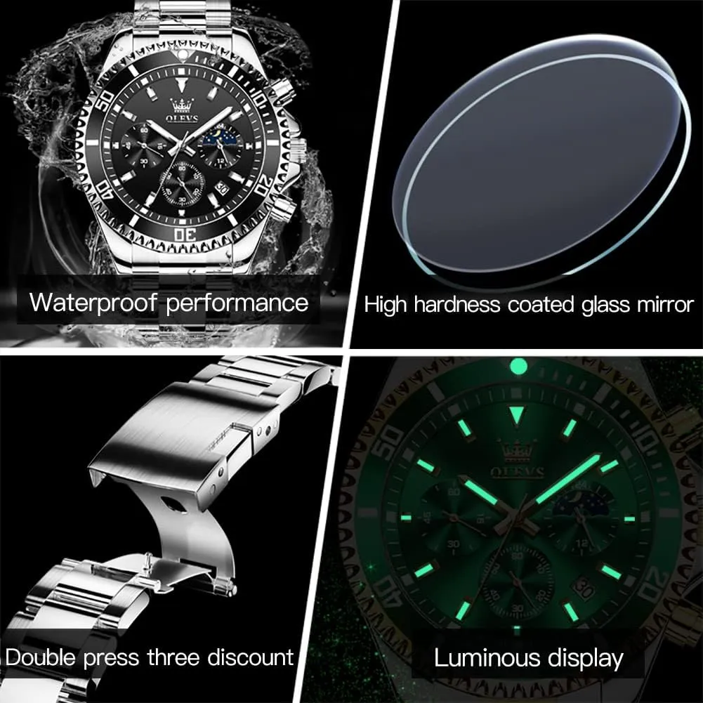 OLEVS Mens Watches Big Face Stainless Steel Waterproof Date Analog Quartz Watches Fashion BusinessWrist Watches for Men