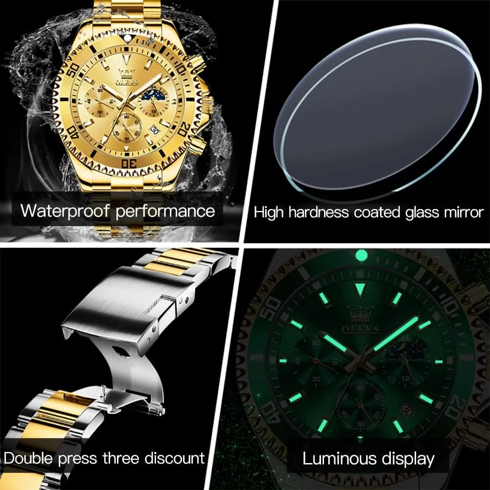 OLEVS Mens Watches Big Face Stainless Steel Waterproof Date Analog Quartz Watches Fashion BusinessWrist Watches for Men