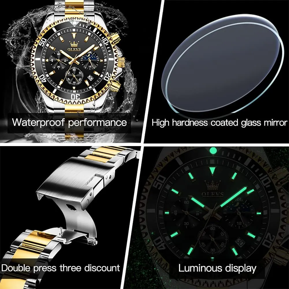 OLEVS Mens Watches Big Face Stainless Steel Waterproof Date Analog Quartz Watches Fashion BusinessWrist Watches for Men