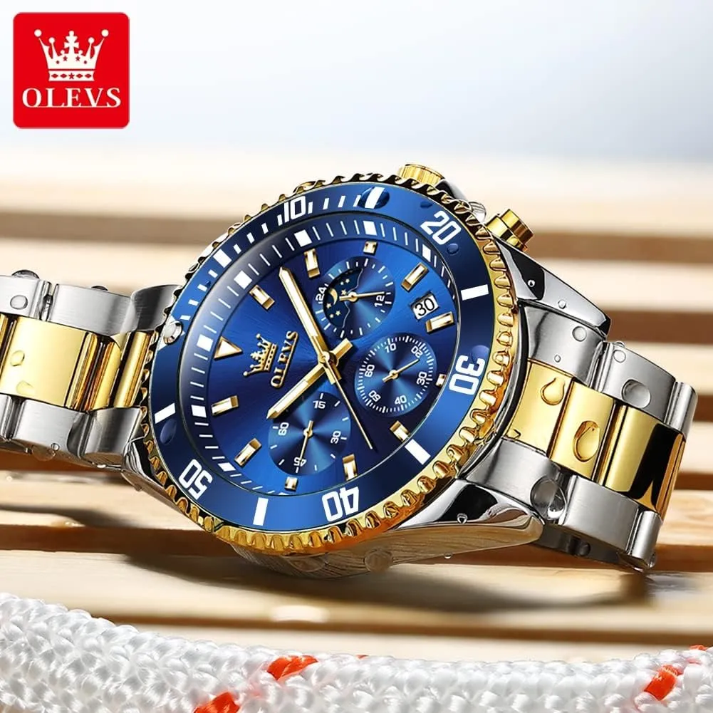 OLEVS Mens Watches Big Face Stainless Steel Waterproof Date Analog Quartz Watches Fashion BusinessWrist Watches for Men