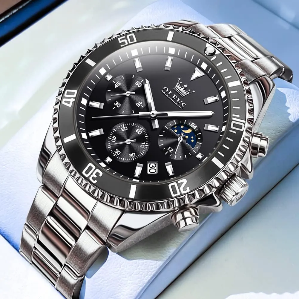 OLEVS Mens Watches Big Face Stainless Steel Waterproof Date Analog Quartz Watches Fashion BusinessWrist Watches for Men