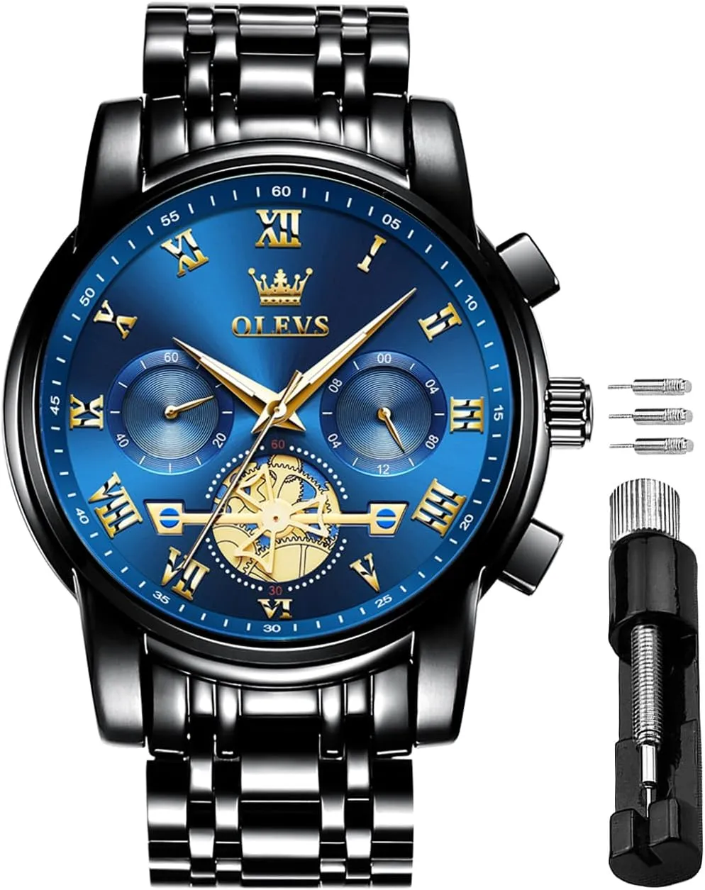 OLEVS Men's Waterproof Watches Stainless Steel Waterproof Chronograph Wrist Watches Luxury Dress White Luminous Big Face Analog Quartz Male Watches