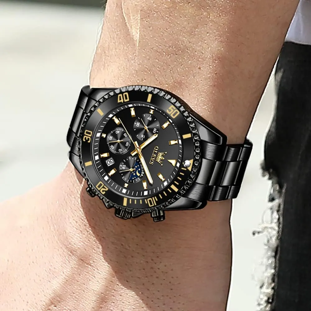 OLEVS Men's Waterproof Watches Stainless Steel Waterproof Chronograph Wrist Watches Luxury Dress White Luminous Big Face Analog Quartz Male Watches