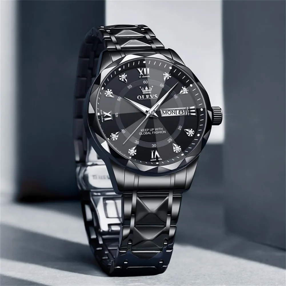 OLEVS Watches for Men Luxury Analog Big Face Mens Watches with Date Diamond Men's Wrist Watches Stainless Steel Waterproof Mens Dress Watch Casual Business Quartz Watch(Silver/Black/Blue/Gold Face)