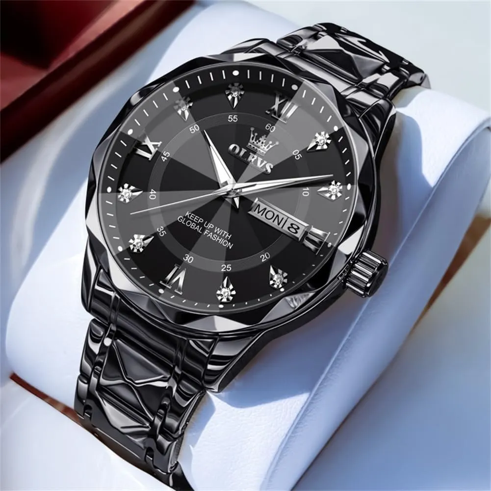 OLEVS Watches for Men Luxury Analog Big Face Mens Watches with Date Diamond Men's Wrist Watches Stainless Steel Waterproof Mens Dress Watch Casual Business Quartz Watch(Silver/Black/Blue/Gold Face)
