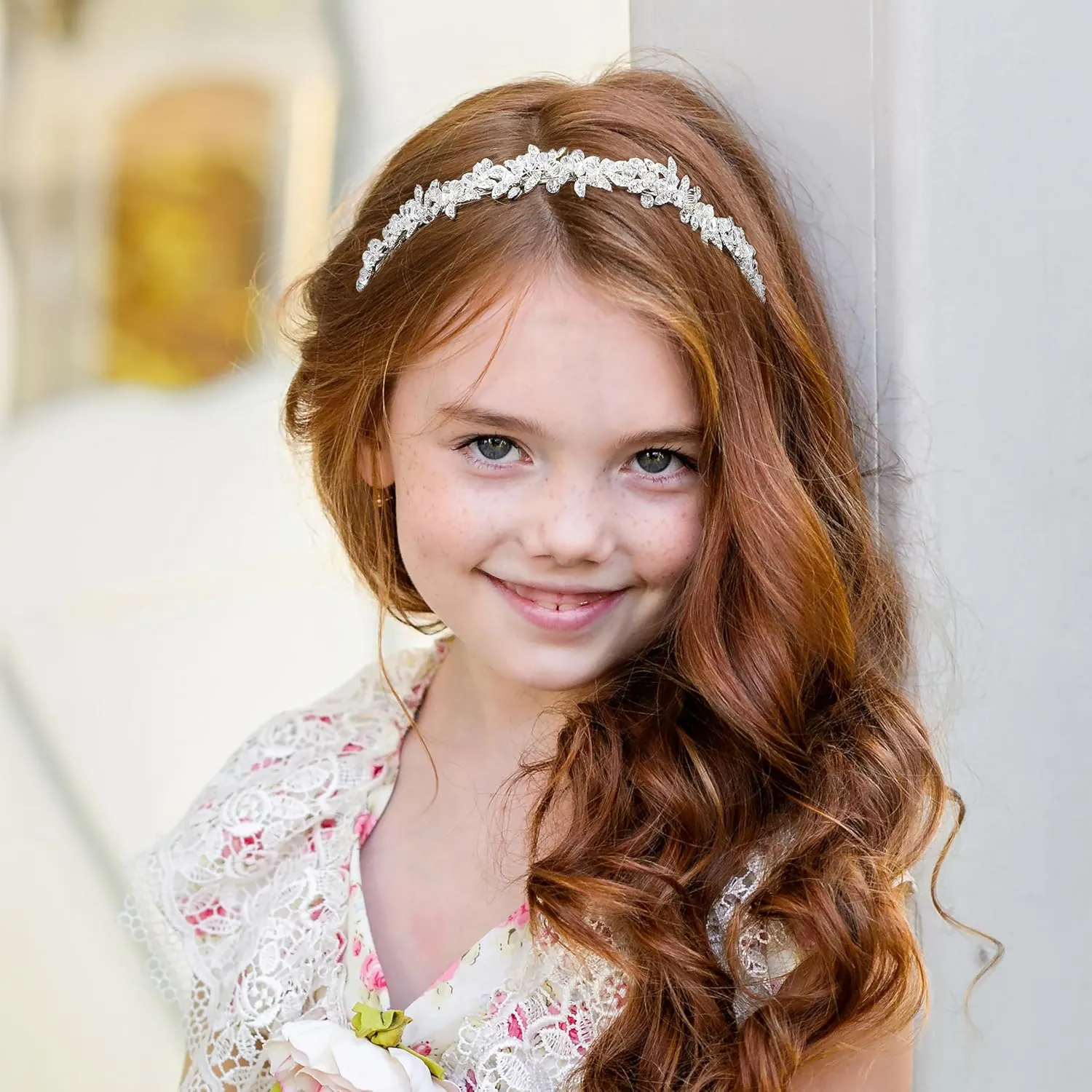 Oriamour Flower Girl Headbands, Flower Girl Hair Accessory, Silver Wedding Headpiece for Girls, Princess Crystal Hair Accessories with Clear Beads for Birthday, Party, First Communion,Wedding
