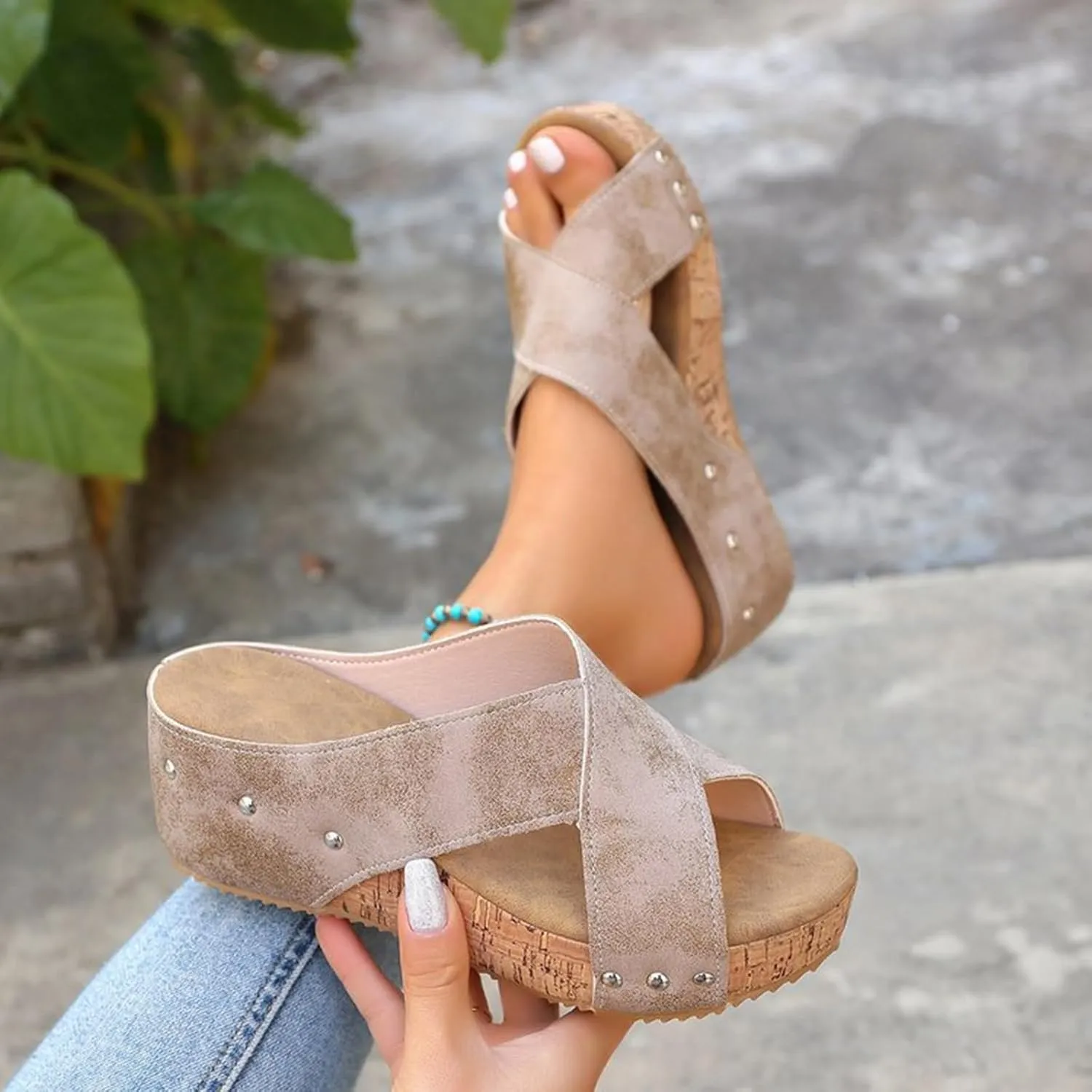 Orthopedic Wedge Sandals for Women with Arch Support Platform Low Heels Summer Casual Comfortable Slip On Walking Shoes