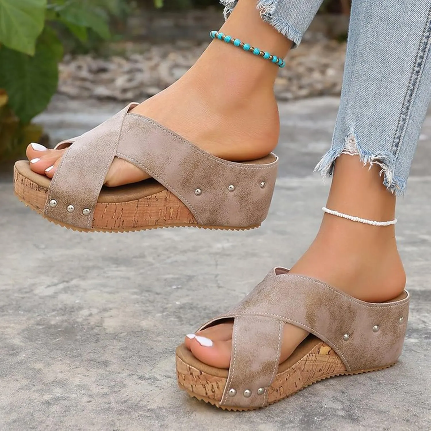 Orthopedic Wedge Sandals for Women with Arch Support Platform Low Heels Summer Casual Comfortable Slip On Walking Shoes