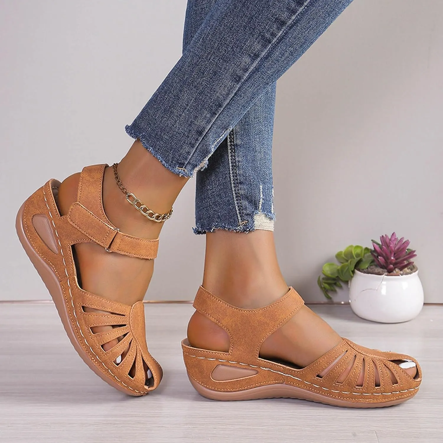 Orthowalkway Womens Close Toe Sandals,Women's Comfy Orthotic Sandals,Dressy Summer Walking Orthopedic Fisherman Shoes