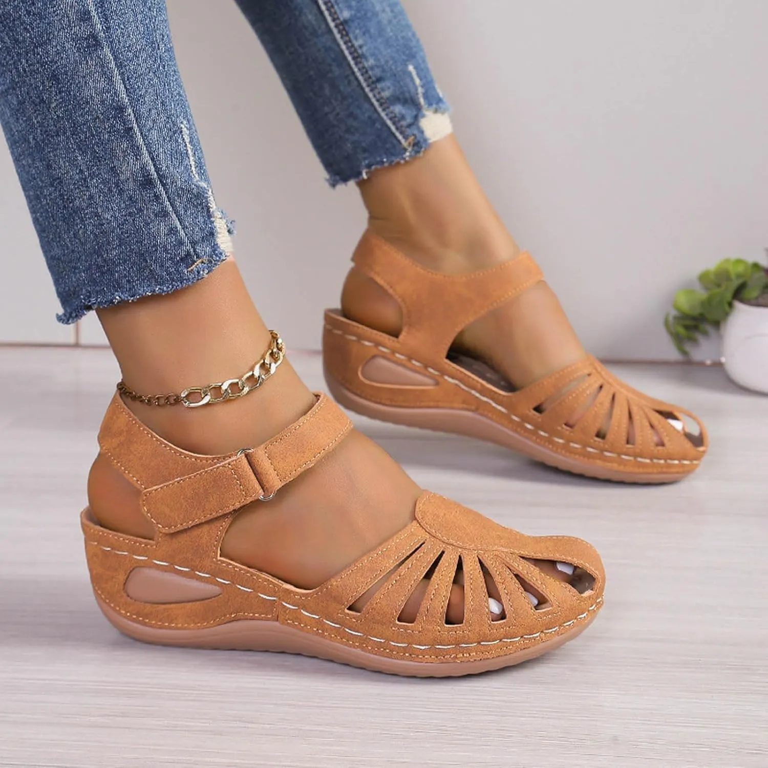Orthowalkway Womens Close Toe Sandals,Women's Comfy Orthotic Sandals,Dressy Summer Walking Orthopedic Fisherman Shoes