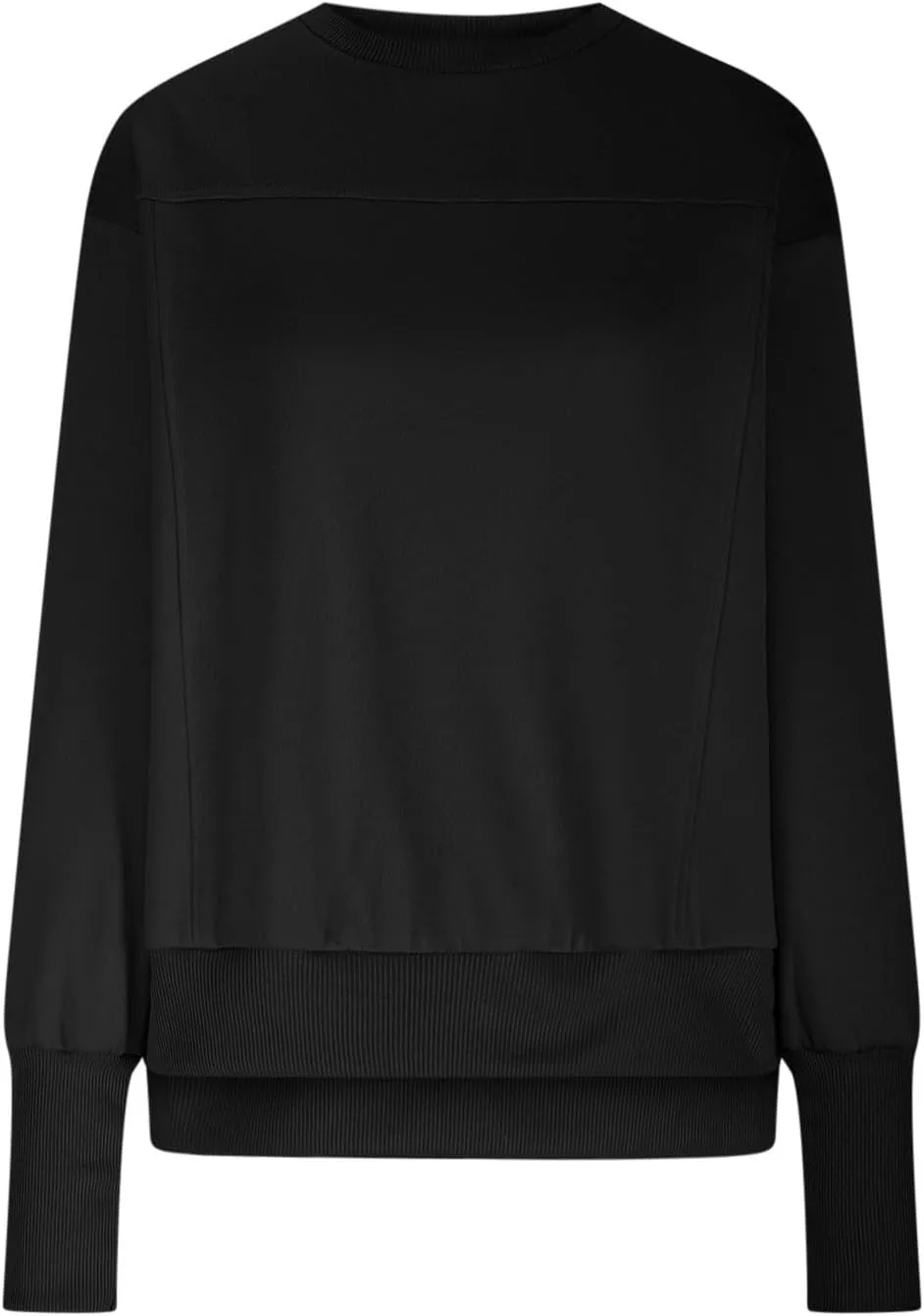 Oversized Crewneck Sweatshirt Women High Low Fleece Pullover Side Slit Drop Shoulder Soft Fall Sweatshirts No Hood