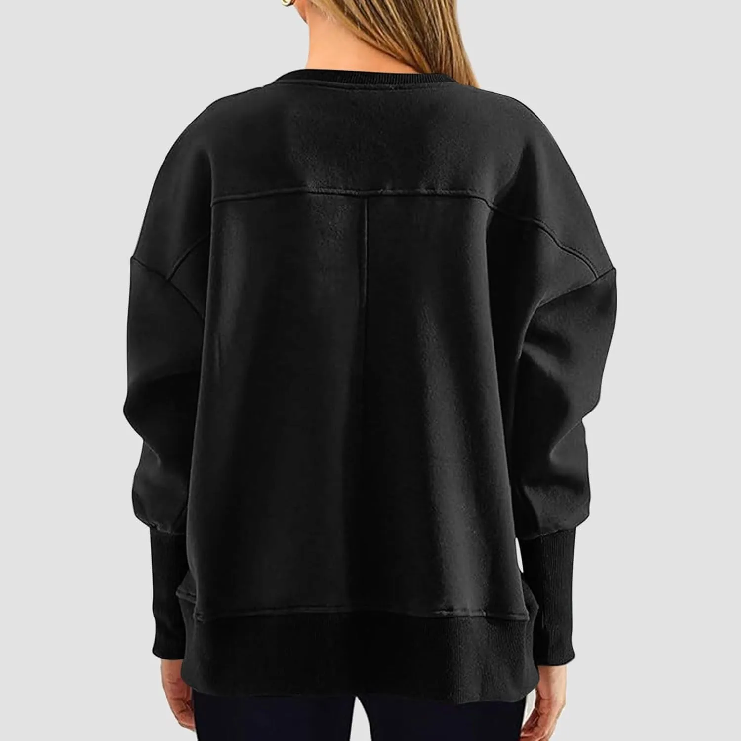 Oversized Crewneck Sweatshirt Women High Low Fleece Pullover Side Slit Drop Shoulder Soft Fall Sweatshirts No Hood
