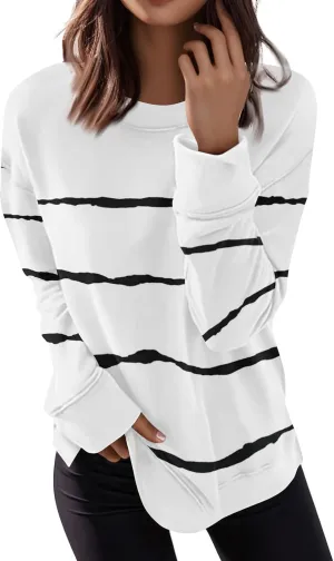 Oversized Sweatshirt For Women Plus Size Long Sleeve Fall Tops Side Split Crewneck Pullover
