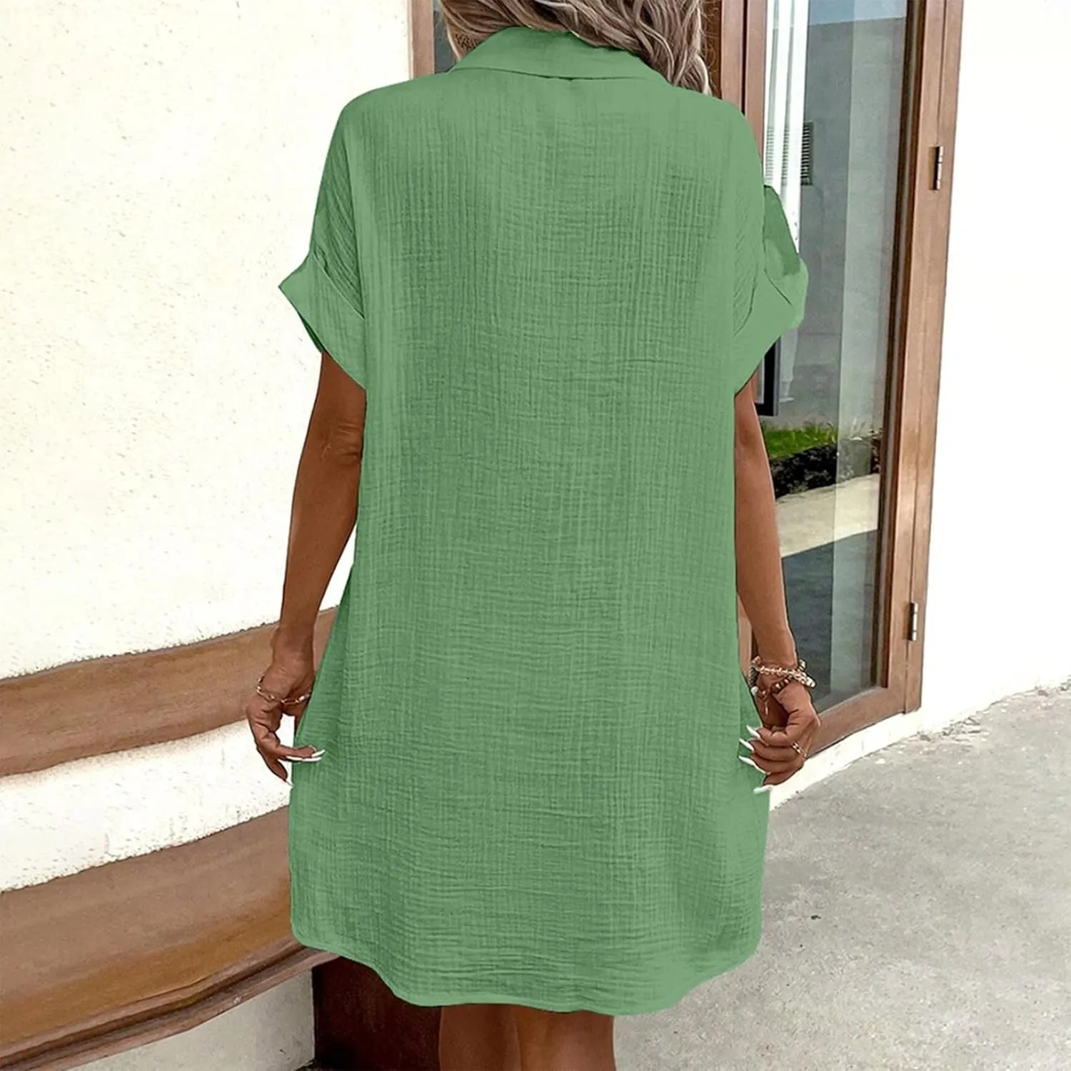 Palaver Summer Dresses for Women 2025 Casual Button Down Short Sleeve Tshirt Dress Boho Vacation Midi Dresses with Pockets