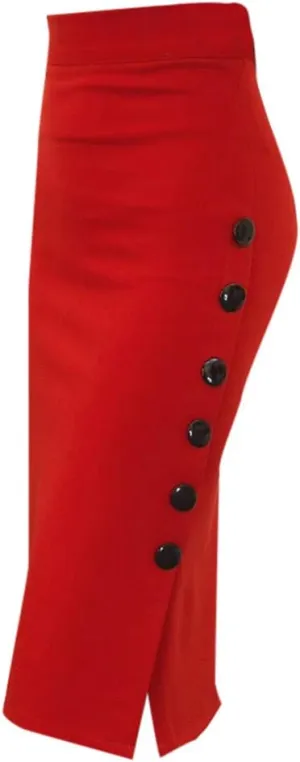 Pencil Skirt Button Womens Skirt High Ladies Multiple Office Split Size Waisted Skirt Skirts to Wear with Boots