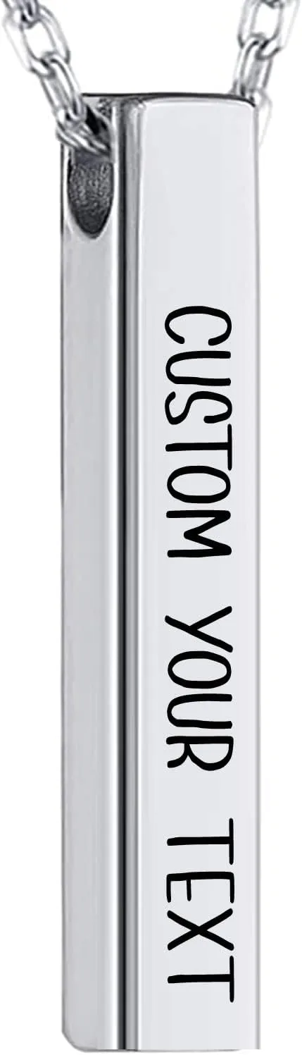 Personalized Bar Necklace,Custom Name Engravable Necklace with Adjustable Chain Charm Gift