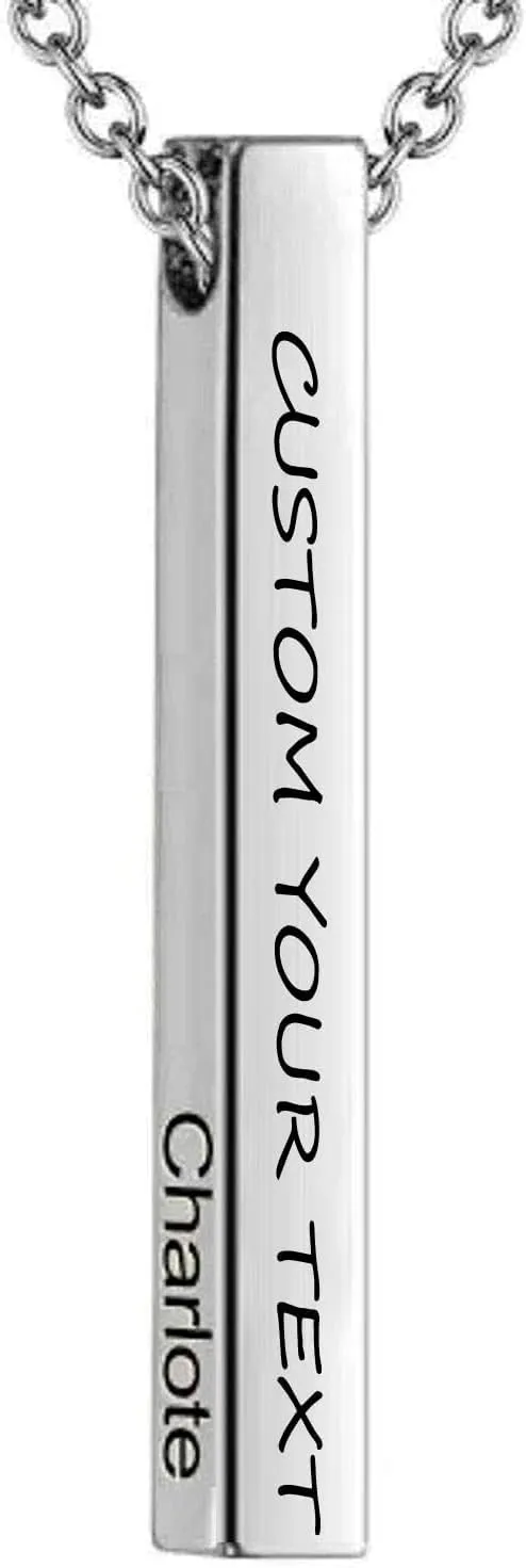Personalized necklace Custom text Vertical Cuboid Bar Rectangle Pendant necklace Stainless Steel necklace jewelry Gift
