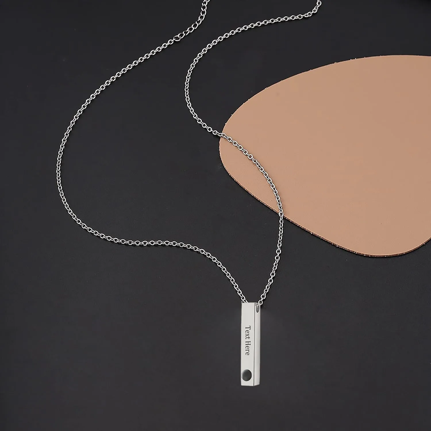 Personalized Photo Projection Necklace Custom Vertical Bar Necklace Sterling Silver Engraved Name Bar Pendant with Picture Inside Custom Photo Jewelry Gifts for Men Women