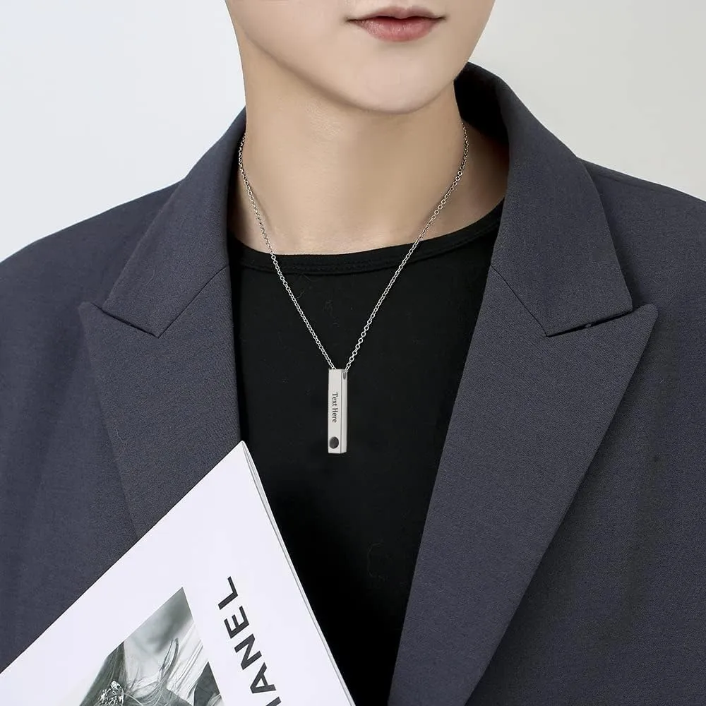 Personalized Photo Projection Necklace Custom Vertical Bar Necklace Sterling Silver Engraved Name Bar Pendant with Picture Inside Custom Photo Jewelry Gifts for Men Women