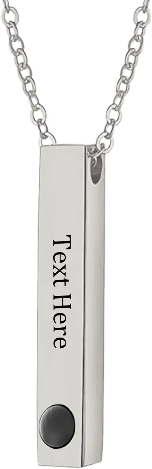 Personalized Photo Projection Necklace Custom Vertical Bar Necklace Sterling Silver Engraved Name Bar Pendant with Picture Inside Custom Photo Jewelry Gifts for Men Women