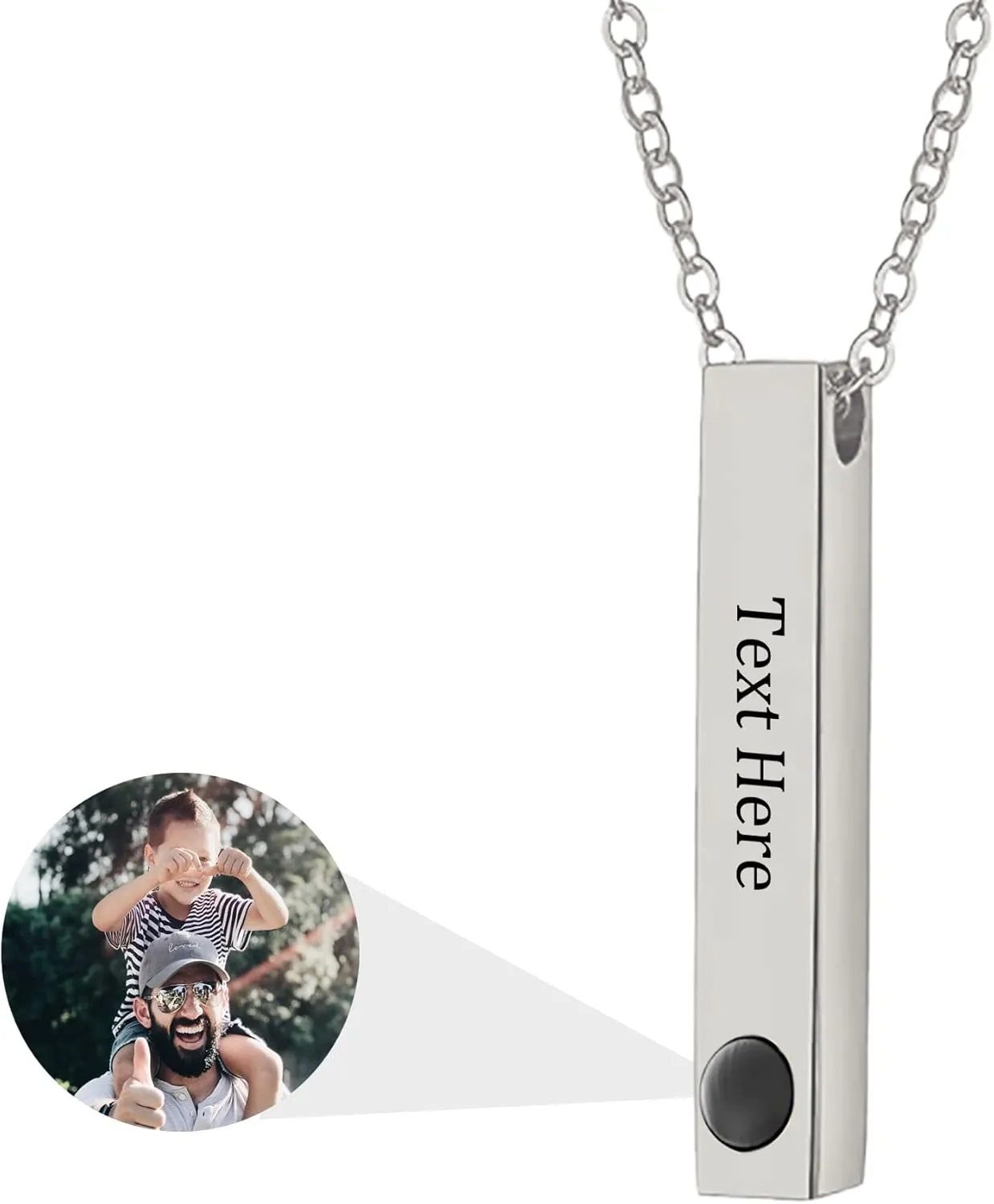 Personalized Photo Projection Necklace Custom Vertical Bar Necklace Sterling Silver Engraved Name Bar Pendant with Picture Inside Custom Photo Jewelry Gifts for Men Women