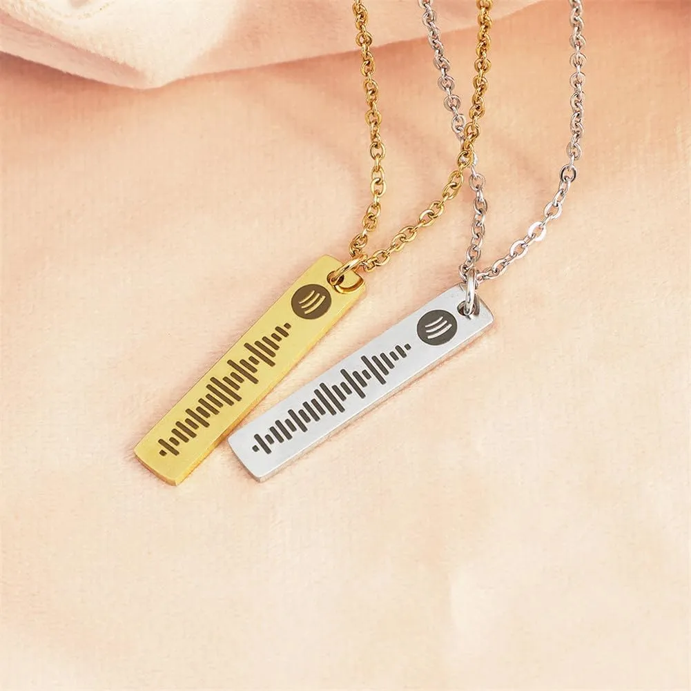 Personalized Spotify Code Pendant Necklace Custom Stainless Steel Black Silver 3D Bar Music Spotify Scan Code Display Song Necklaces Inspirational Jewelry for Men Women