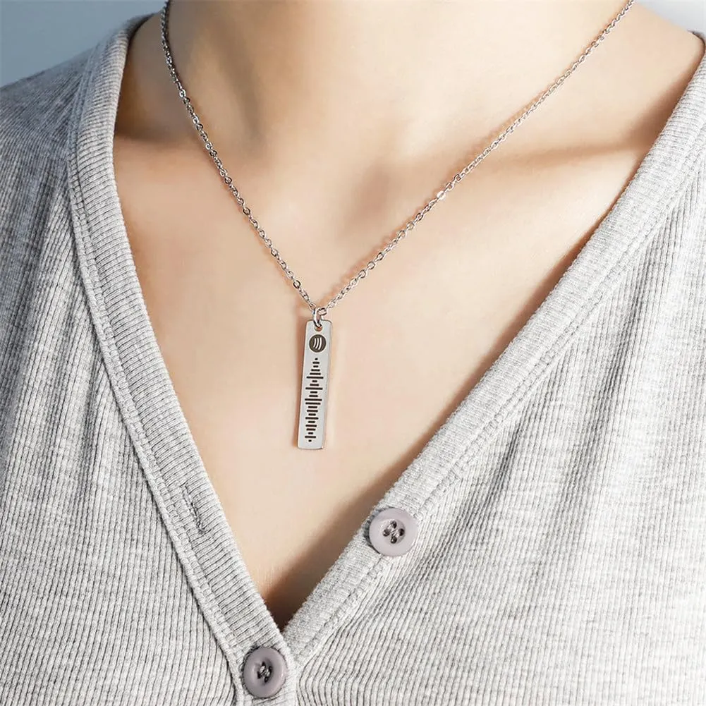 Personalized Spotify Code Pendant Necklace Custom Stainless Steel Black Silver 3D Bar Music Spotify Scan Code Display Song Necklaces Inspirational Jewelry for Men Women