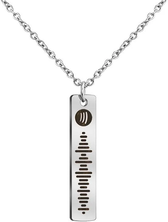 Personalized Spotify Code Pendant Necklace Custom Stainless Steel Black Silver 3D Bar Music Spotify Scan Code Display Song Necklaces Inspirational Jewelry for Men Women