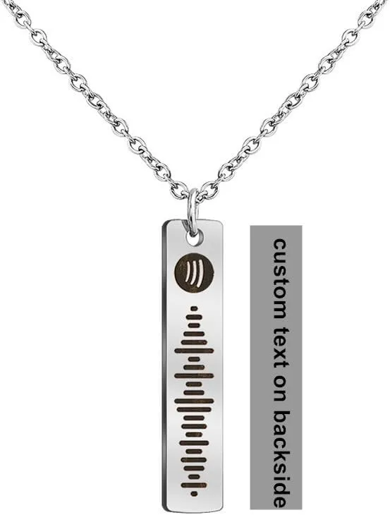 Personalized Spotify Code Pendant Necklace Custom Stainless Steel Black Silver 3D Bar Music Spotify Scan Code Display Song Necklaces Inspirational Jewelry for Men Women