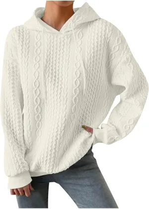 PETYCZEN Fall Sweatshirts for Women Casual Long Sleeve Lightweight Cable Knit Oversized Hoodie Drawstring Pullover Tops
