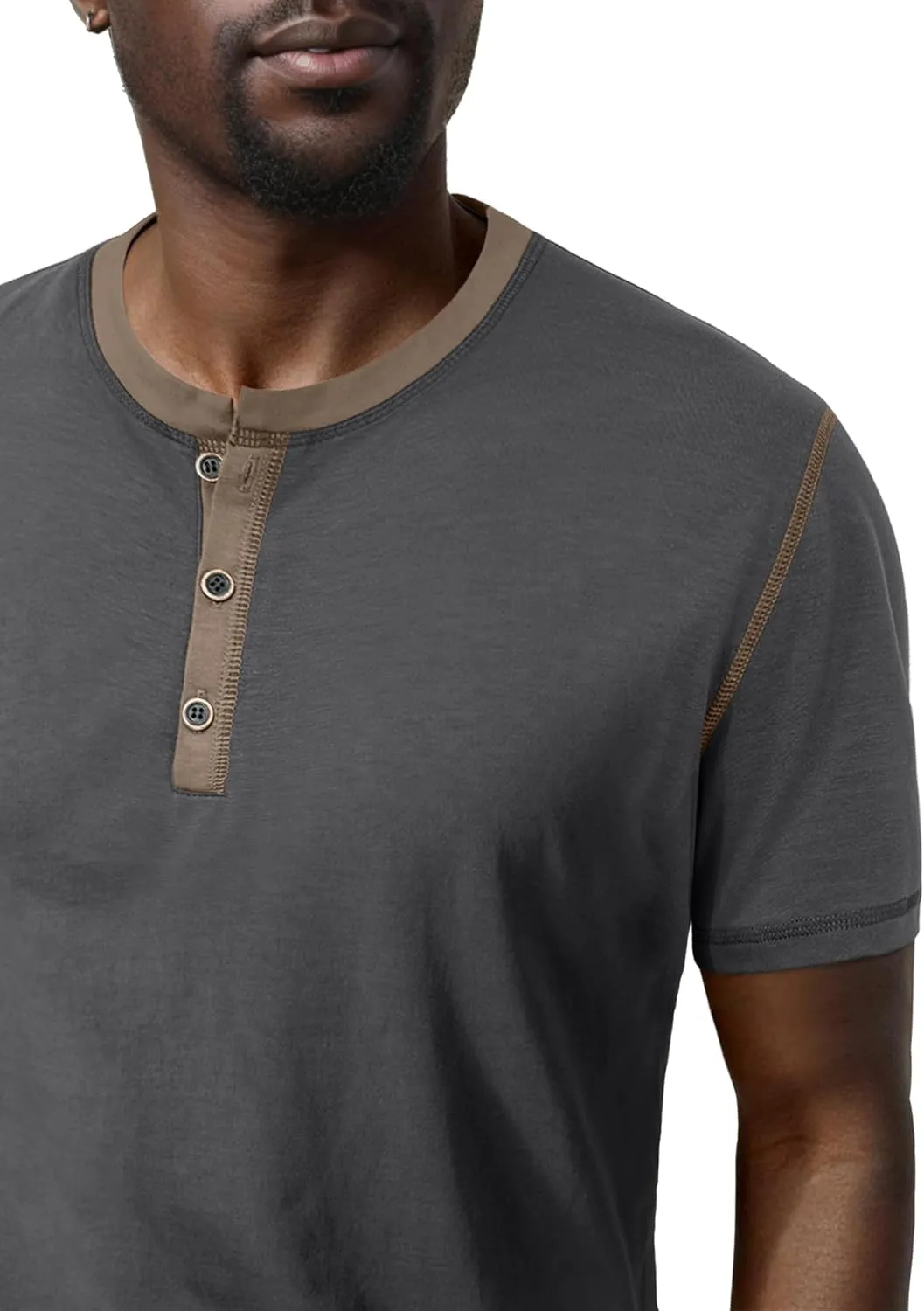 PLEPAN Mens Henley Shirts Crewneck Short Sleeve Casual Cotton T-Shirts with Contrast Color Collar