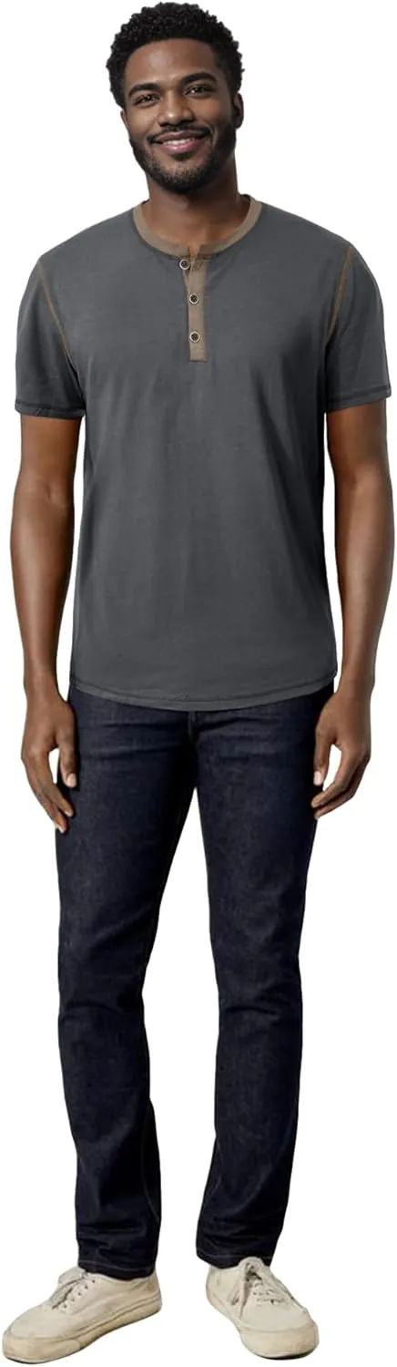 PLEPAN Mens Henley Shirts Crewneck Short Sleeve Casual Cotton T-Shirts with Contrast Color Collar