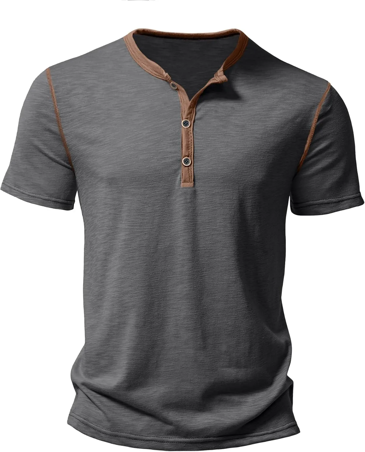 PLEPAN Mens Henley Shirts Crewneck Short Sleeve Casual Cotton T-Shirts with Contrast Color Collar