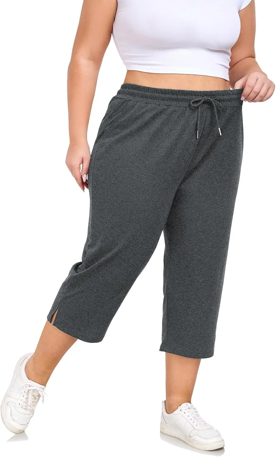 Plus Size Capri Pants for Women Loose Fit Yoga Pants with Pockets Workout Activewear Sweatpants
