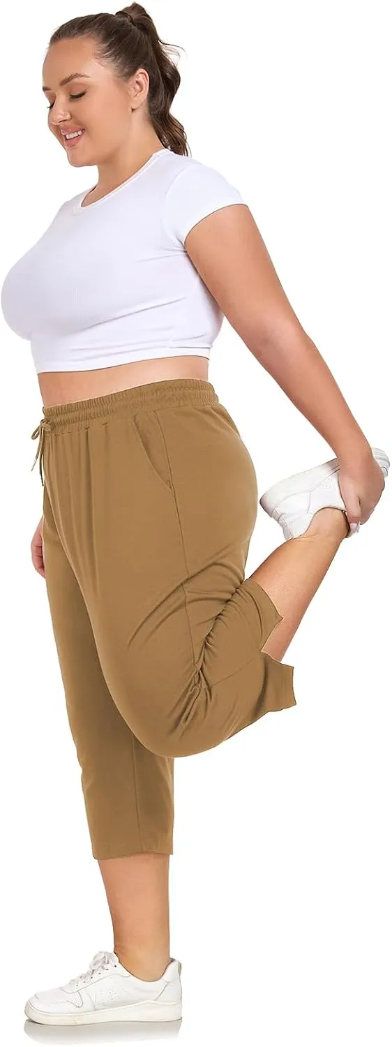 Plus Size Capri Pants for Women Loose Fit Yoga Pants with Pockets Workout Activewear Sweatpants