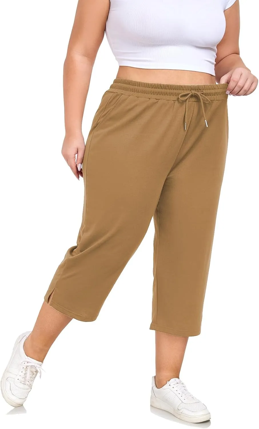 Plus Size Capri Pants for Women Loose Fit Yoga Pants with Pockets Workout Activewear Sweatpants