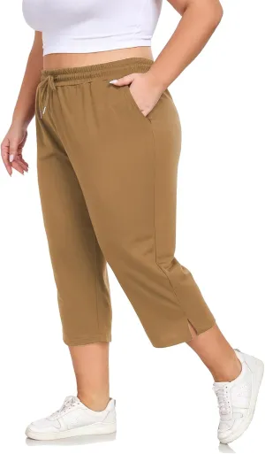 Plus Size Capri Pants for Women Loose Fit Yoga Pants with Pockets Workout Activewear Sweatpants