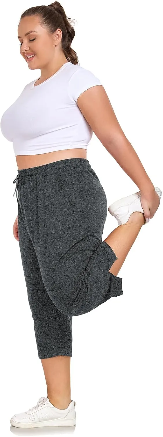Plus Size Capri Pants for Women Loose Fit Yoga Pants with Pockets Workout Activewear Sweatpants