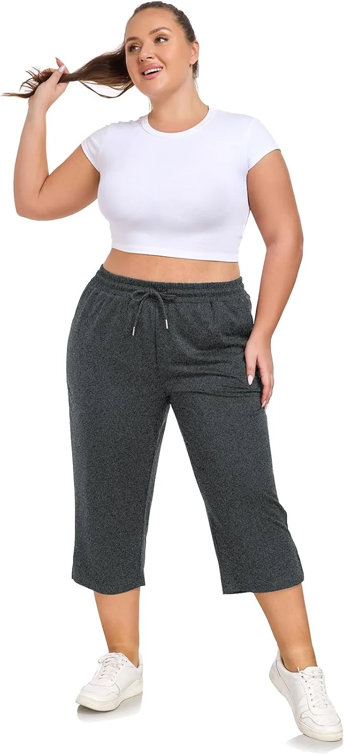 Plus Size Capri Pants for Women Loose Fit Yoga Pants with Pockets Workout Activewear Sweatpants